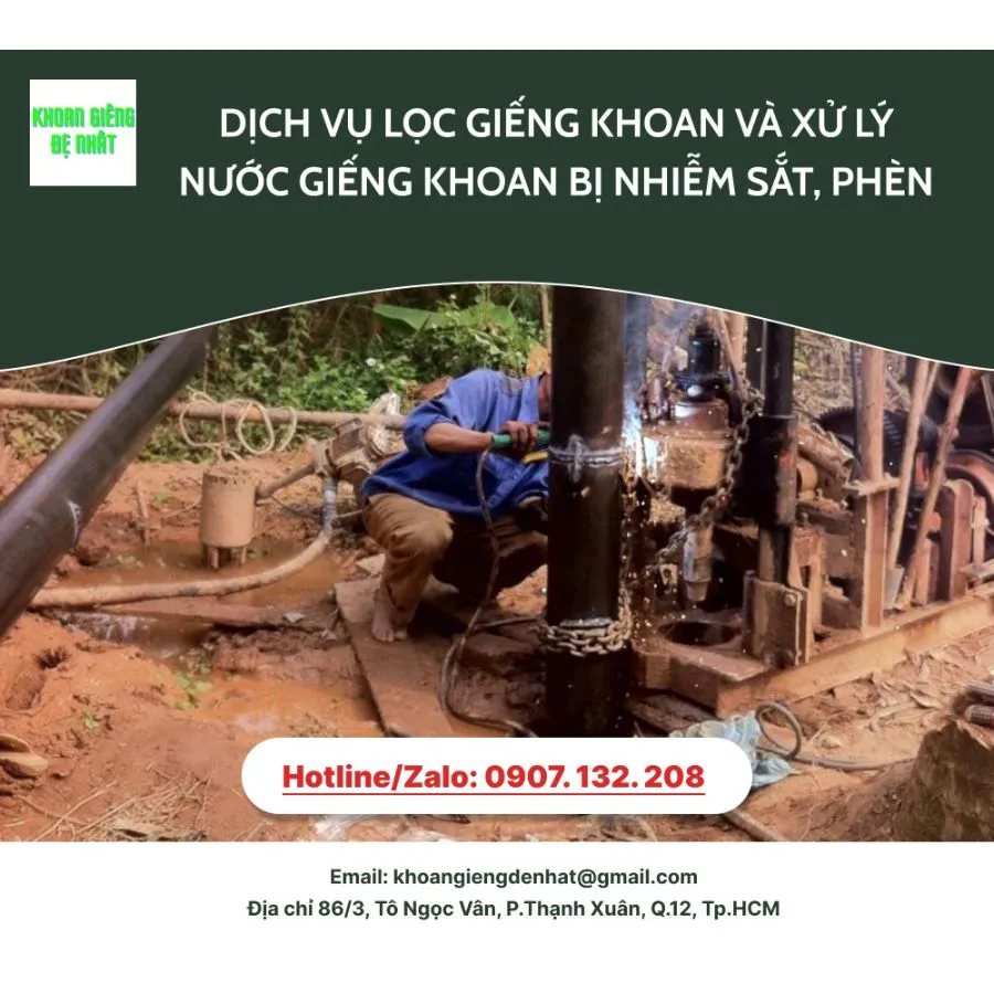 Dịch vụ lọc giếng khoan và xử lý nước giếng khoan bị nhiễm sắt, phèn