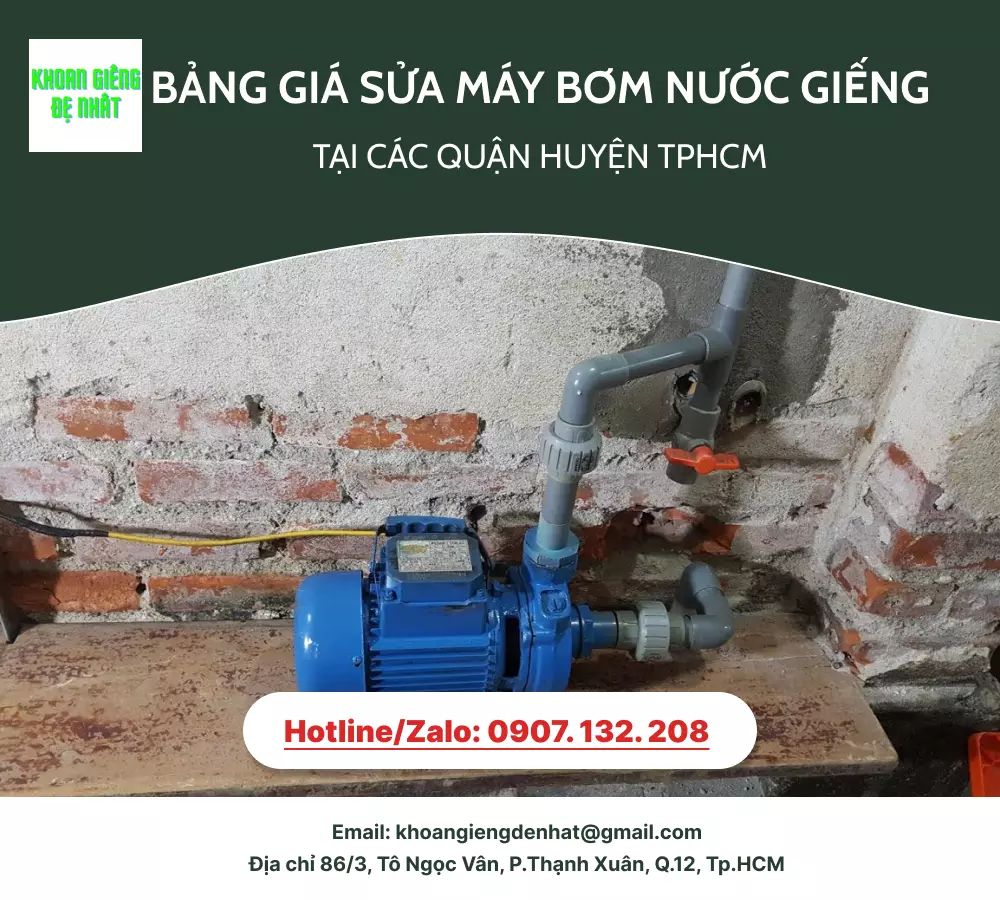 Bảng giá sửa máy bơm nước giếng tại các quận huyện TPHCM
